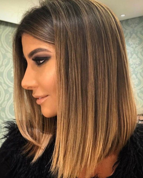 Long Bob fr braunen Haarschnitt 1