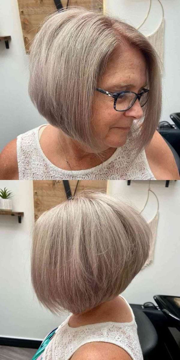 Bob – eine der beliebtesten Frisuren fuer Frauen ab 50 mit Brille und duennem Haar
