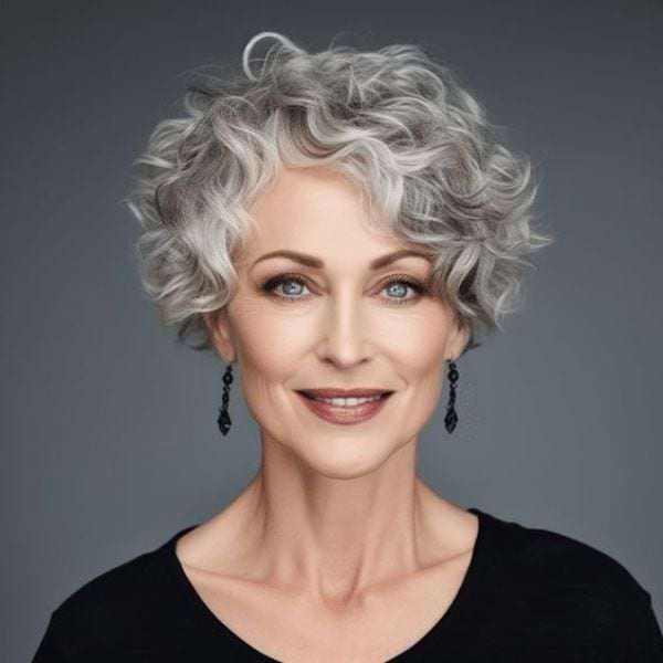 Der Curly Bob steht Frauen mit grauen Haaren perfekt