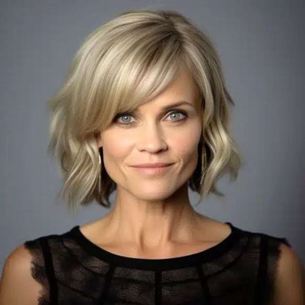 Side Swept Bob: Gestufte Kurzhaarfrisur fuer duennes Haar ab 50
