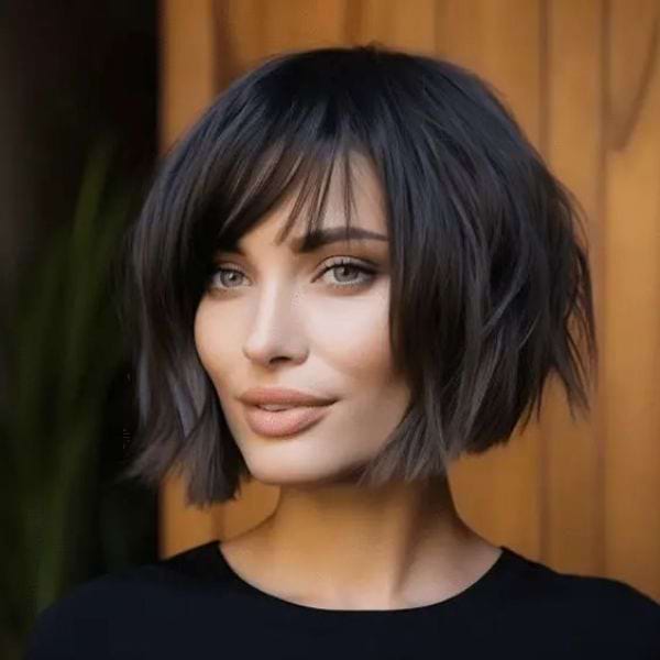 French Bob und Curtain Bangs mit Seitenscheitel